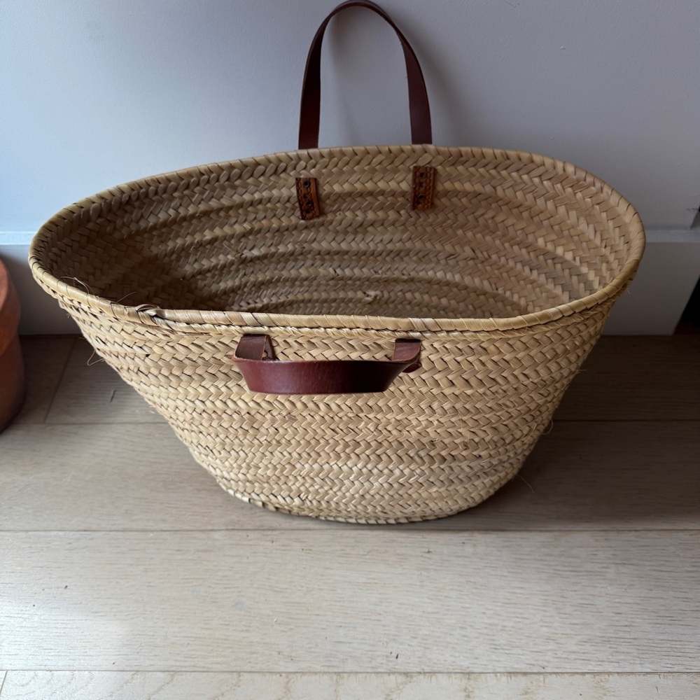 Tan and Brown Woven Straw Tote Bag with Leather Detail from Ibiza - Picture 4 of 4